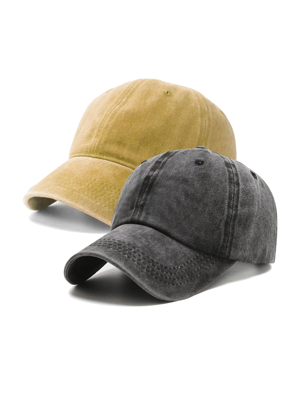 2 Packs Vintage Washed Distressed Baseball Cap | Yellow, Black(Washed) | Size OS
